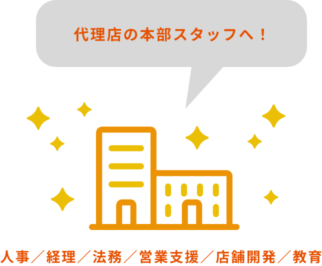 代理店の本部スタッフへ！人事／経理／法務／営業支援／店舗開発／教育